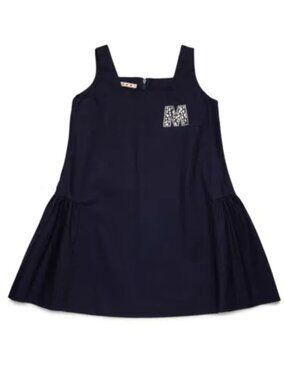 MARNI Kids' Gabardine Dress Branded With Rhinestones Logo In Blue